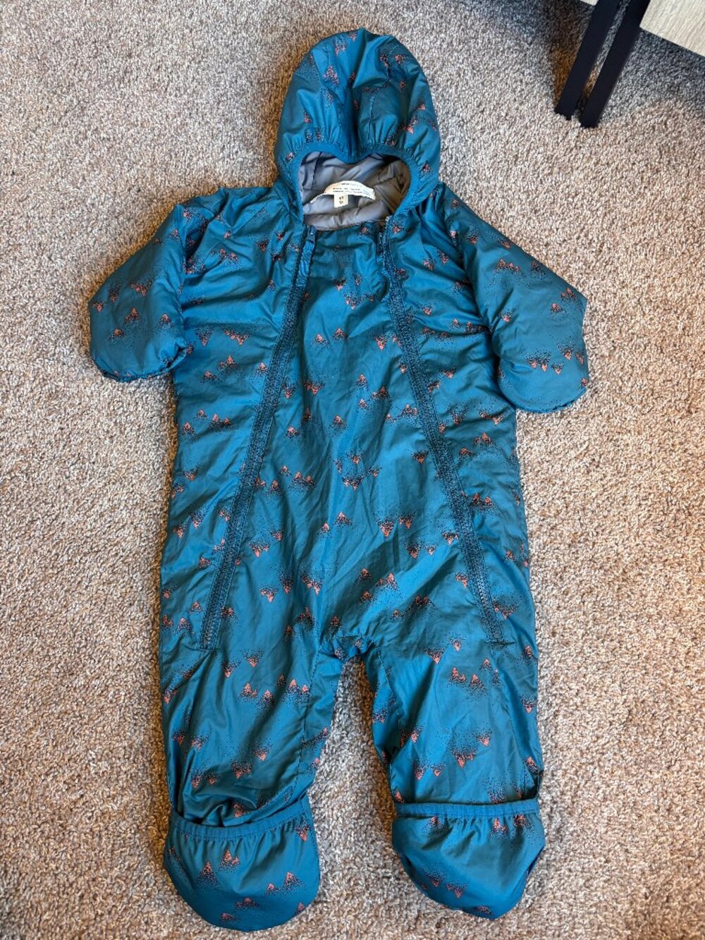 MEC Infant Snowsuit 12 Months Teal Blue Hooded Insulated Winter Bunting Suit